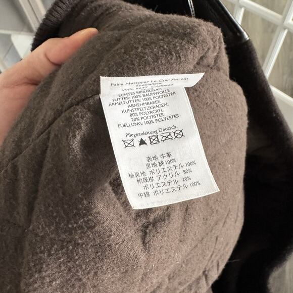 Eddie Bauer Leather Sherpa Collar Insulated Quilt Lined Zip Up Bomber Jacket L - Picture 6 of 6